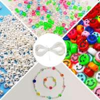 Smiley Face Beads Kit ，200 Pcs Happy Face Beads,500 Pcs Pearl Beads,1000 pcs Crystal Beads and 15 ft Crystal Line for DIY Jewelr
