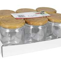 DOSEN-ZENTRALE screw-top jar 446ml with wooden lid 6-piece tray